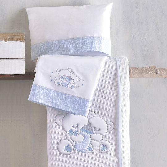 Rythmos Σετ Βρεφικά Σεντόνια Κούνιας Φανελένια Cuddles Γαλάζια 100x160εκ. 3τμχ