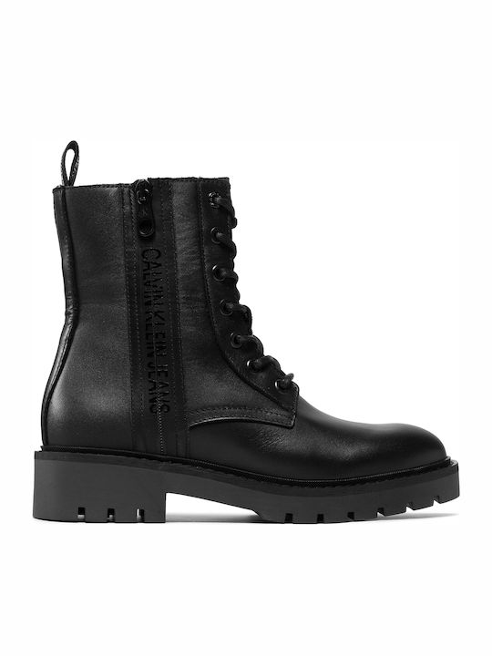 Leder Stiefeletten Damen Schwarz