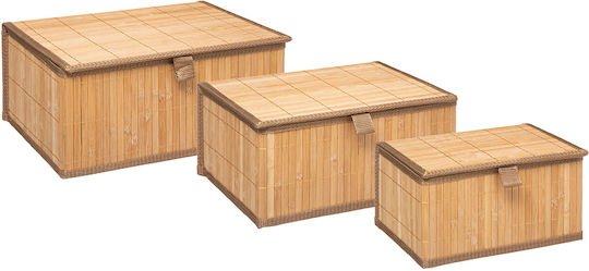 5Five Ξύλινο Κουτί Αποθήκευσης με Καπάκι Μπεζ 32x25x15cm 3τμχ