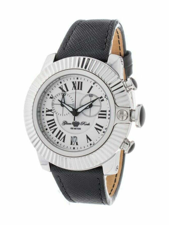 Glam Rock Γυναικείο Ρολόι 44mm Χρονογράφος Μπαταρίας με Μαύρο Δερμάτινο Λουράκι