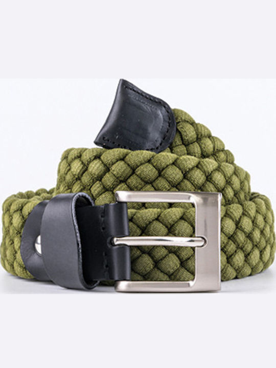 Men's Belt Leather Knitted Green