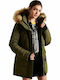 Everest Lang Damen Parka Jacke mit pelziger Kapuze für Winter Khaki