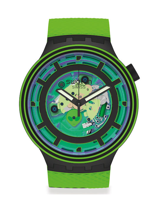 Swatch Big Bold Come In Peace Ρολόι Μπαταρίας με Καουτσούκ Λουράκι σε Πράσινο χρώμα