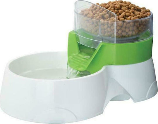 Vitakraft Automatischer Wasserschale / Brunnen für Hund & Katze 1,3 l in Grün Farbe mit Futterspender 29x17x18,5 cm