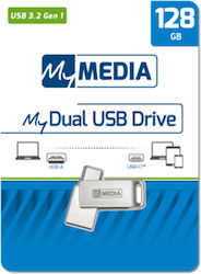 Verbatim MyMedia My Dual 128GB USB 3.2 Stick cu conexiune USB-A & USB-C Argint