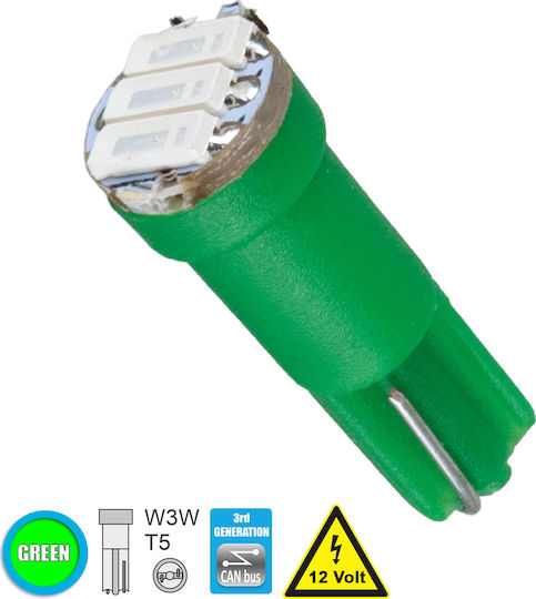 GloboStar Λάμπα Αυτοκινήτου T5 Canbus LED Πράσινο 12V 0.6W 1τμχ