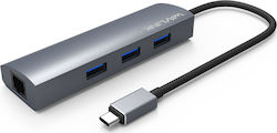 Wavlink UH3031GC USB 3.0 3 Port Hub with USB-C / Ethernet Connection Gray