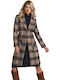 Figl M718 Women's Checked Midi Coat with Buttons Brown