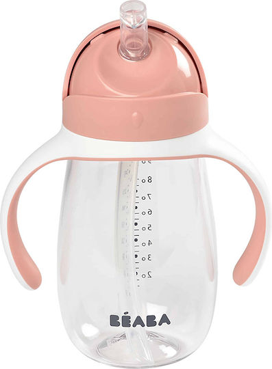 Beaba Baby Cup with Handles and Straw made of Plastic Pink 300ml for 8m+m+