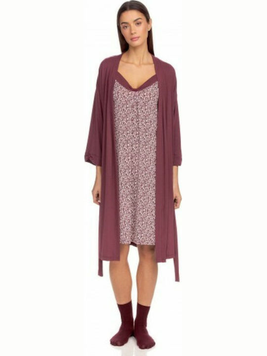 Vamp Winter Women's Robe with Nightdress Burgundy