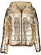 Women's Short Puffer Jacket Double Sided for Winter with Hood Gold
