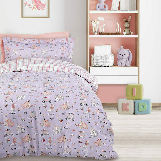 Das Home 4764 Set Kids Duvet Cover Single with Pillowcase Cotton Purple 160x240cm