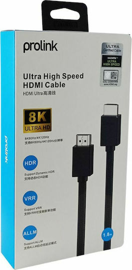 Prolink HDMI 2.1 Ultra High Speed 48Gbps 4K 120Hz HDR VRR Cable HDMI Male - HDMI Male 1.8m Black