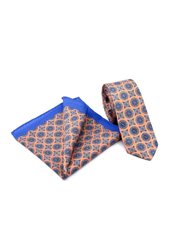 Legend Accessories Men's Tie Set Silk Printed In Orange Colour