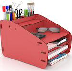 Wooden Desk Organizer in Red Color 32x26x22cm.