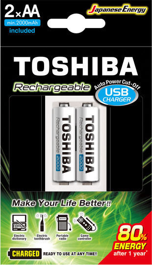 Toshiba USB Φορτιστής 2 Μπαταριών Ni-MH Μεγέθους AA