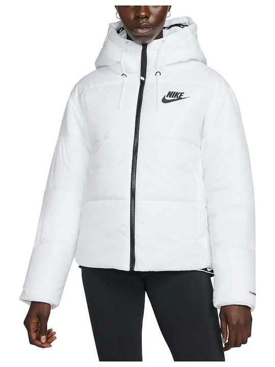 Therma Fit Repel Women's Short Puffer Jacket for Winter with Hood White