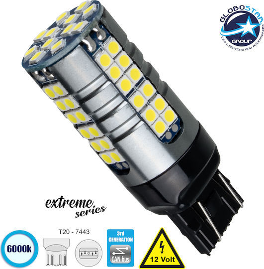 GloboStar Lampen Auto 3rd Generation T20 / W21/5W Canbus LED 6000K Kaltes Weiß 12V 15W 1Stück
