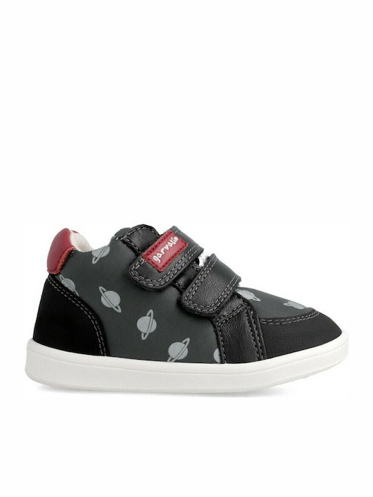 Παιδικά Sneakers High Ανατομικά με Σκρατς Μαύρα