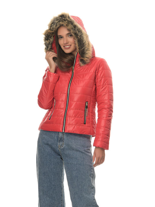 Women's quilted jacket long sleeve red