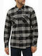 Sacramento Long Sleeve Flannel Overshirt in Narrow Fit Checked Grey Melange