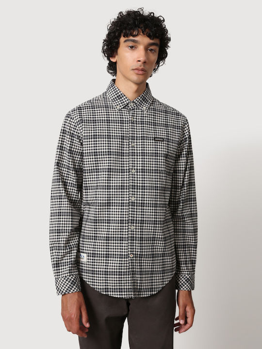 Gemian Long-sleeved Cotton Shirt Checked Navy Blue