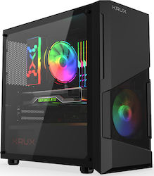 Krux Cosmo Gaming Midi Tower Computer Case with Window Panel and RGB Lighting Black