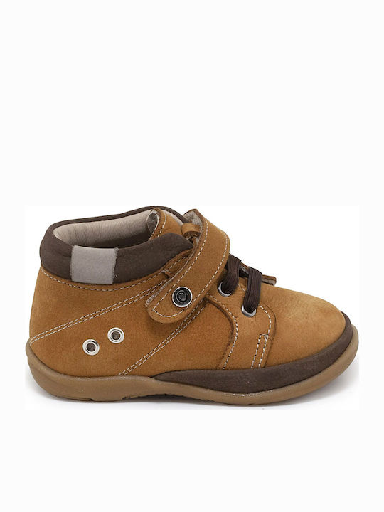 Anatomical Leather Kids Boots with Velcro Yellow