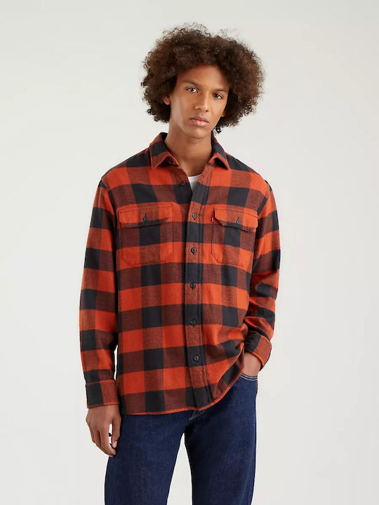 Classic Buffalo Worker Langärmelig Baumwoll Overshirt in Normale Passform Geprüft Rot