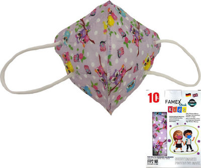 Famex Disposable Protective Mask FFP2 NR Kids Lilac with Owls 10pcs