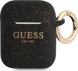 Guess Silicone Glitter Case Silicone with Hook in Black color for Apple AirPods 1 / AirPods 2