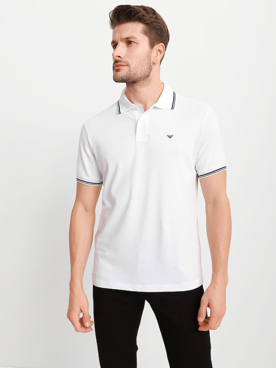 Emporio Armani Bluza Bărbătească cu Mânecă Scurtă Polo Albă