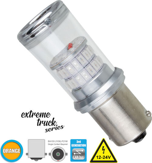 GloboStar Λάμπα Αυτοκινήτου Extreme Truck Series P21W-BA15S-1156 Canbus LED Πορτοκαλί 12-24V 18W