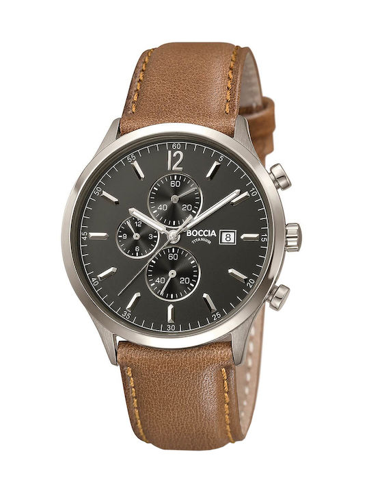 Boccia Battery Chronograph Watch with Leather Strap Brown