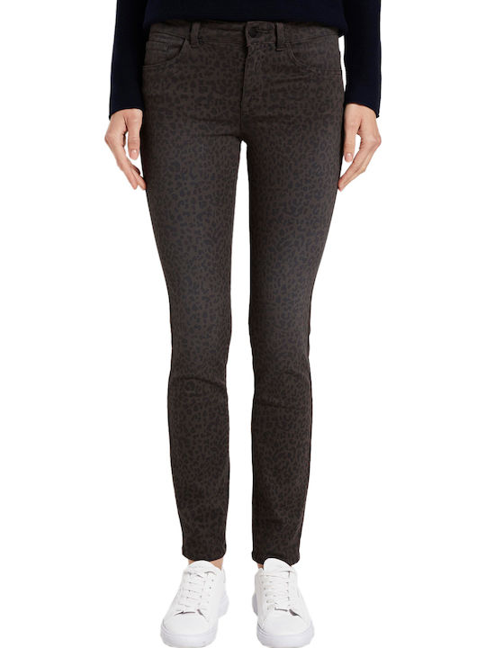 Alexa Women's Jean Trousers in Slim Fit Dark Grey Leopard Design