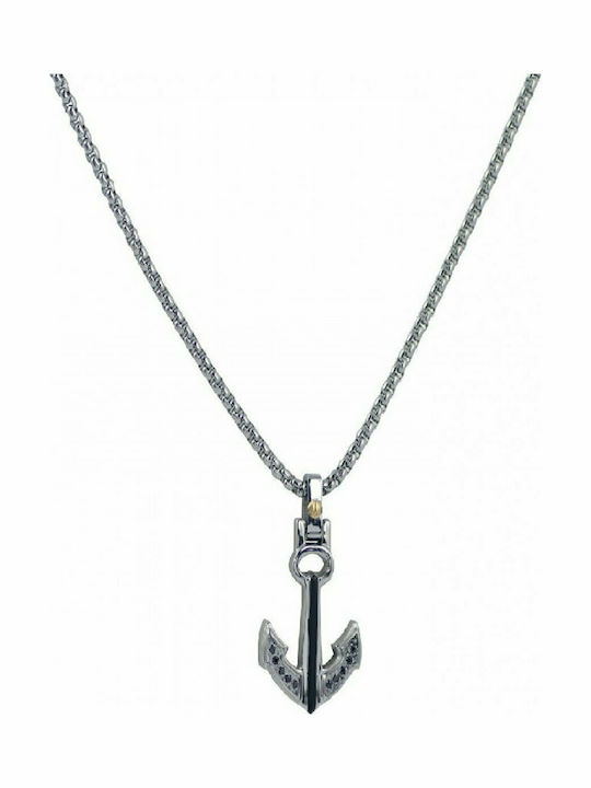 Rosso Amante Anchor Necklace in Gold Plated Steel Black