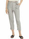 Women's Fabric Capri Trousers Striped Beige