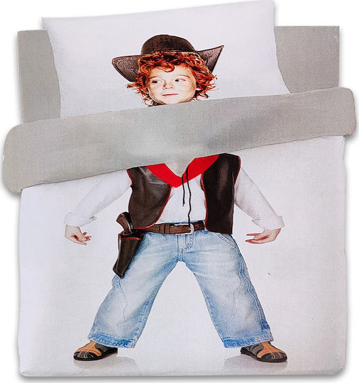 Vesta Home Cowboy Σετ Παιδική Παπλωματοθήκη Μονή με Μαξιλαροθήκη Βαμβακερή Γκρι 170x240εκ.