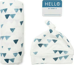 Lulujo Gift Set for Baby Hello World for Boy Navy Triangles for 0-4 months 2pcs