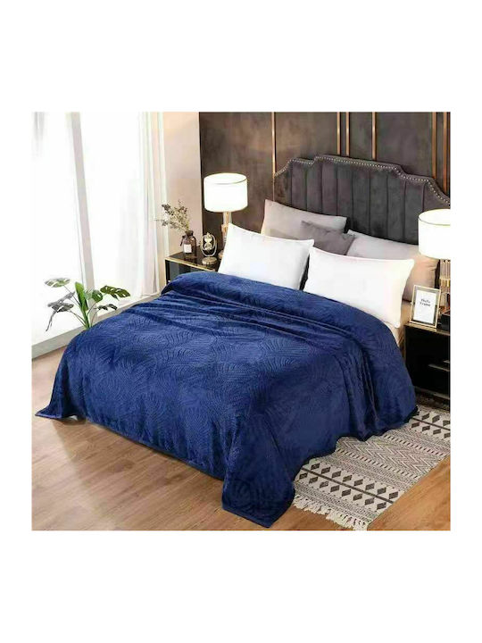 Ehome Super Soft Blanket Fleece Queen 220x240cm. with Design FLEECE-Μπλέ Blue