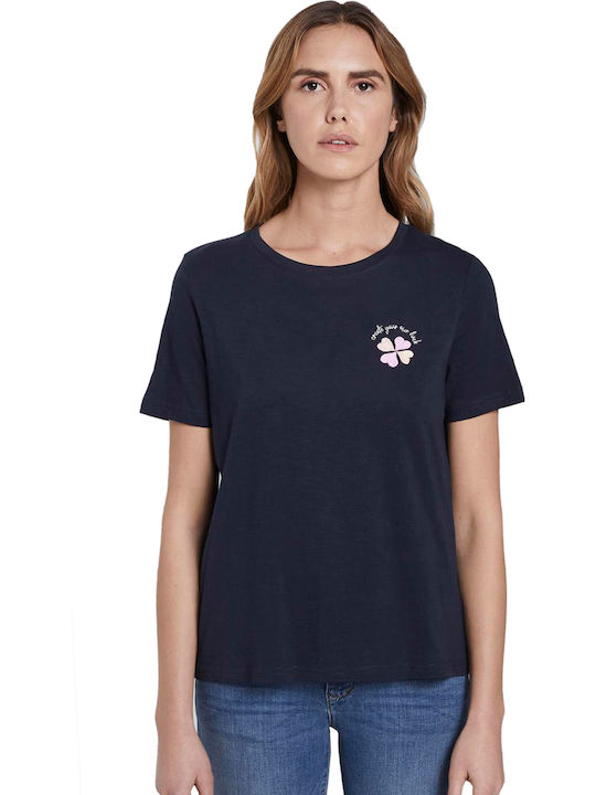 Tom Tailor Summer Women's Blouse Short Sleeve Navy Blue