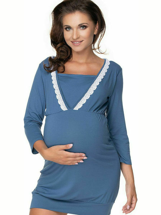 PeeKaBoo 0155 Long Nightgown for Breastfeeding Blue