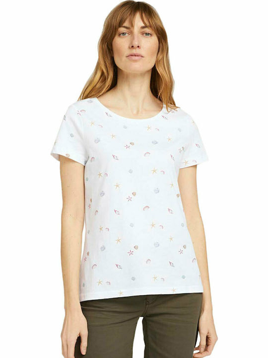 Tom Tailor Summer Women's Cotton Blouse Short Sleeve White