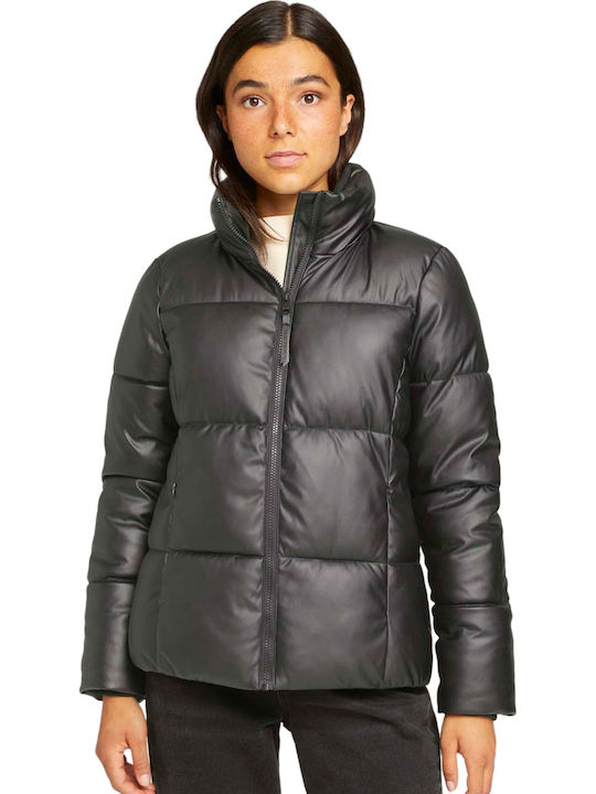 Kurz Damen Puffer Jacke für Winter Schwarz