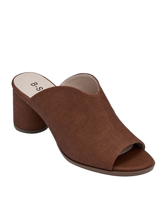 B-Soft 2013.01 Chunky Heel Leather Mules Brown