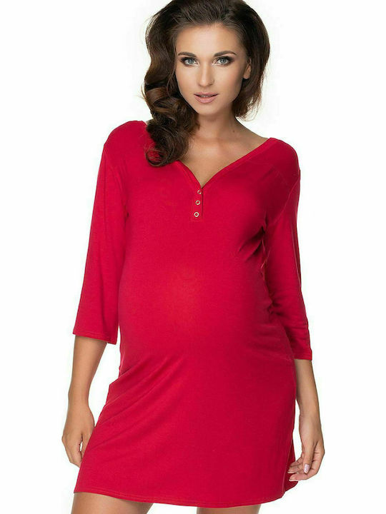 PeeKaBoo 0157 Long Nightgown for Breastfeeding Red