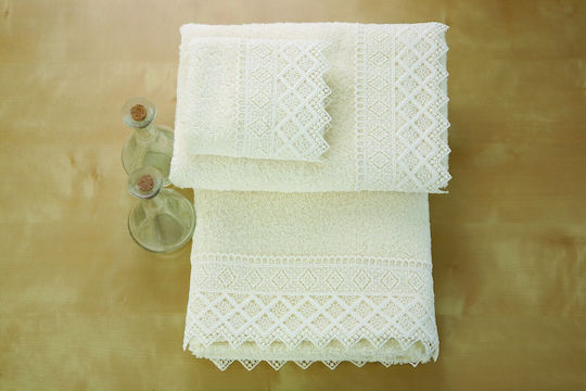 Viopros Νο 3 Bridal Towel Set 5pcs with Lace Ecru