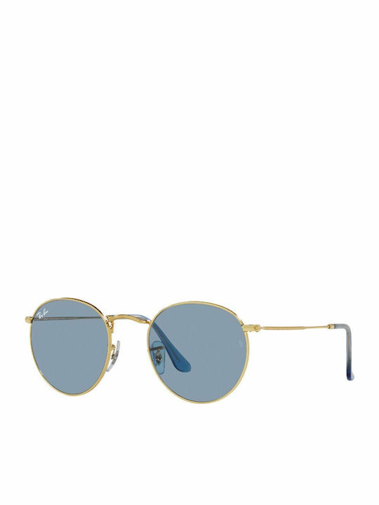 Ray Ban Round Metal Unisex Sunglasses with Gold Metal Frame and Blue Lens RB3447 001/56