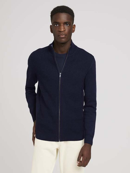 Tom Tailor Men's Knitted Cardigan with Zipper Navy Blue