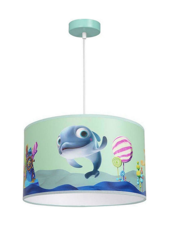 Dolphin Single Bulb Kids Lighting Pendant Metallic 60W with Drive Size E27 In Green Colour